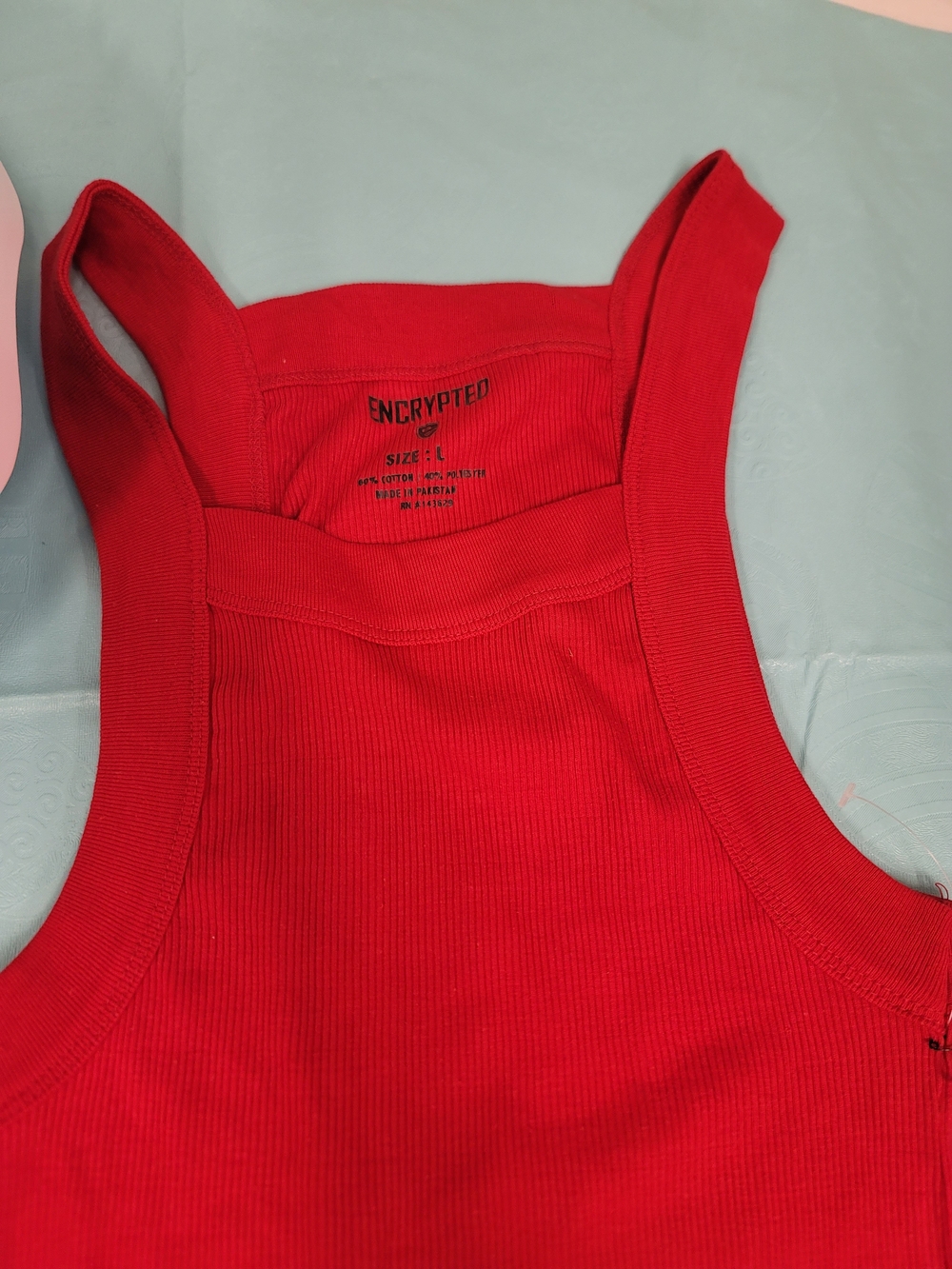 Men's Red Ribbed Square-Neck Tank Top - Picture 13 of 15